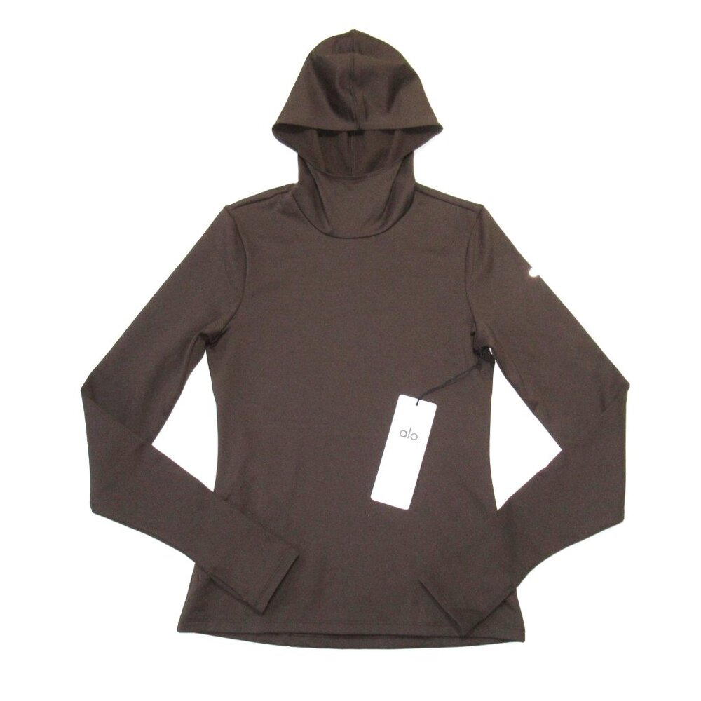 NWT Alo Airlift Winter Warm Hooded Runner in Espresso Brown Top S